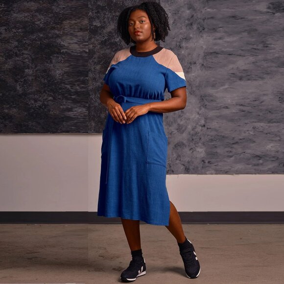 Jennifer Glasgow Linen Blend Meri Dress in Royal Blue - Picture 1 of 4